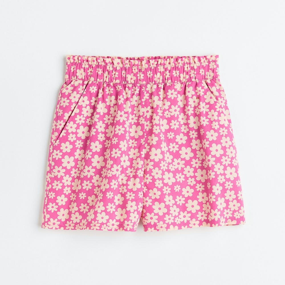 H&M Divided 100% cotton pink white high rise pull-on relaxed fit boxy shorts M